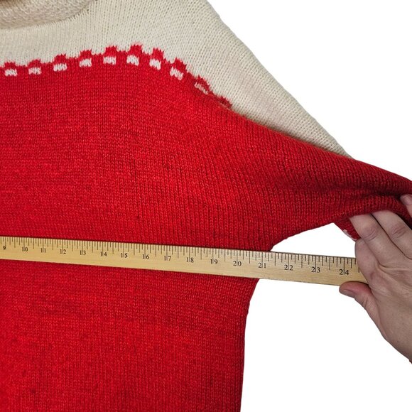 Vintage Red & Cream Handmade Acrylic Knit Sweater With Turtleneck Long Sleeves M - Picture 7 of 8
